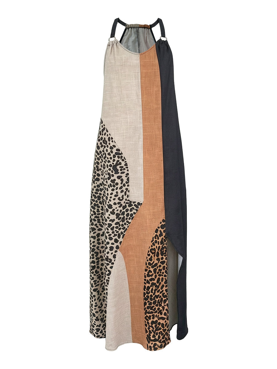 Soraya | Maxi abito asimmetrico con color block a contrasto e stampa leopardata