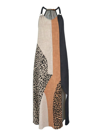 Soraya | Maxi abito asimmetrico con color block a contrasto e stampa leopardata