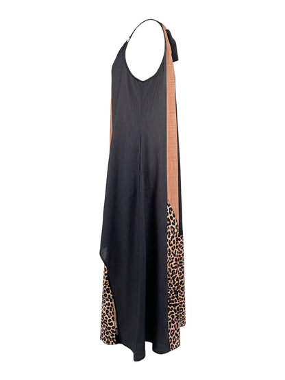 Soraya | Maxi abito asimmetrico con color block a contrasto e stampa leopardata