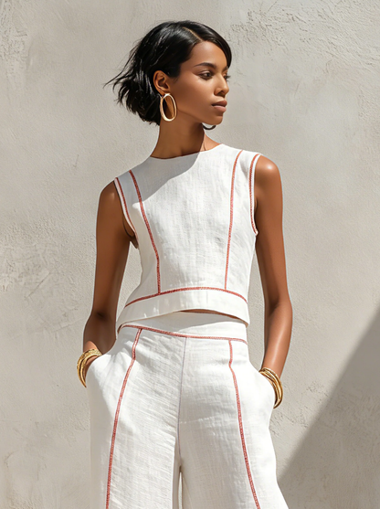 Vittoria - Coordinato bianco con top smanicato e pantaloni a gamba larga