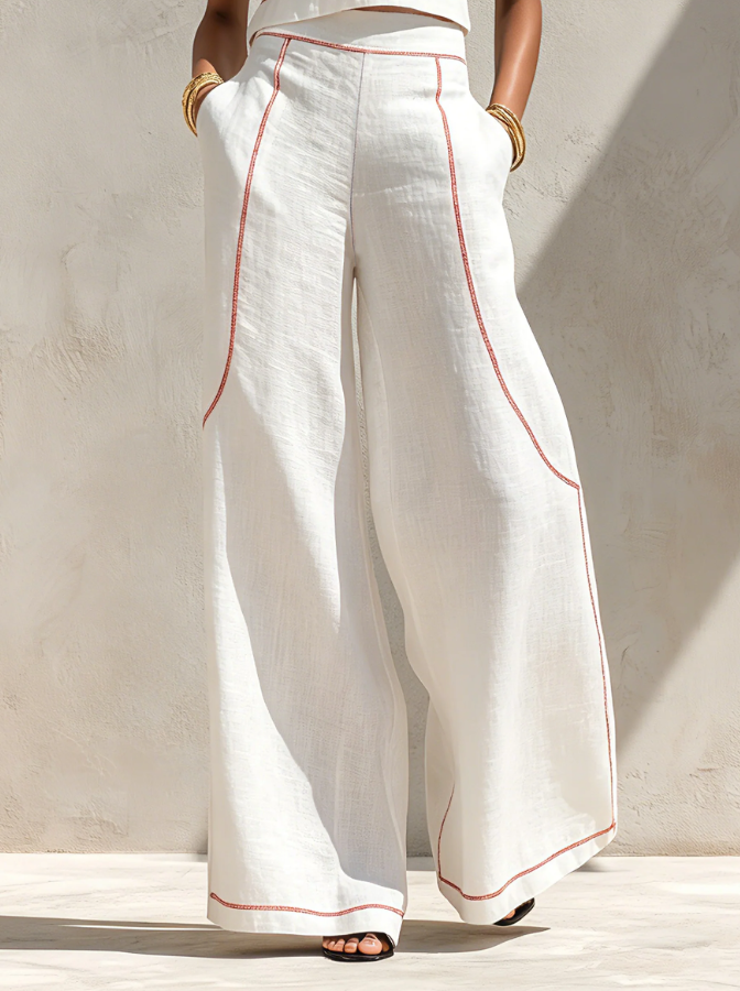 Vittoria - Coordinato bianco con top smanicato e pantaloni a gamba larga