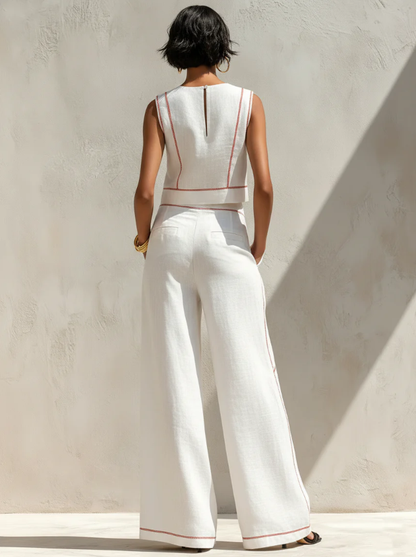 Vittoria - Coordinato bianco con top smanicato e pantaloni a gamba larga