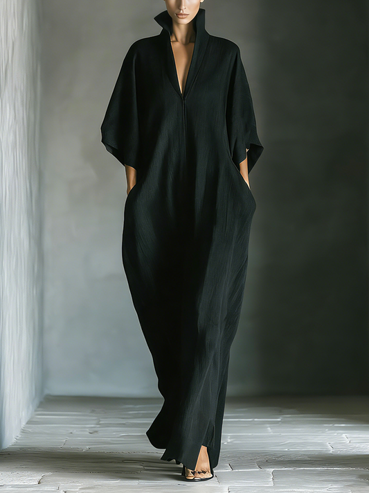 Costanza - Maxi abito nero con maniche a kimono e scollo a V